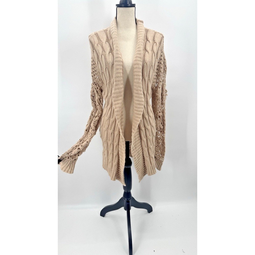 Pink Lily Crochet Open Granny Square Cable Knit Cardigan L Bratz Boho Fisherman